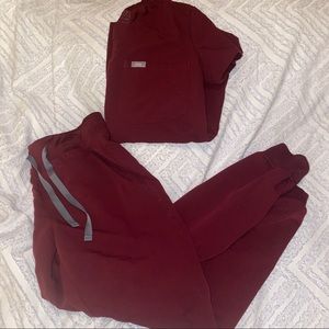 FIGS burgundy set xxs